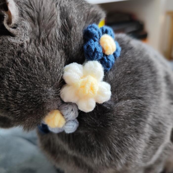 Collare per gatti Handmade con Fiori (Blu) - immagine 2