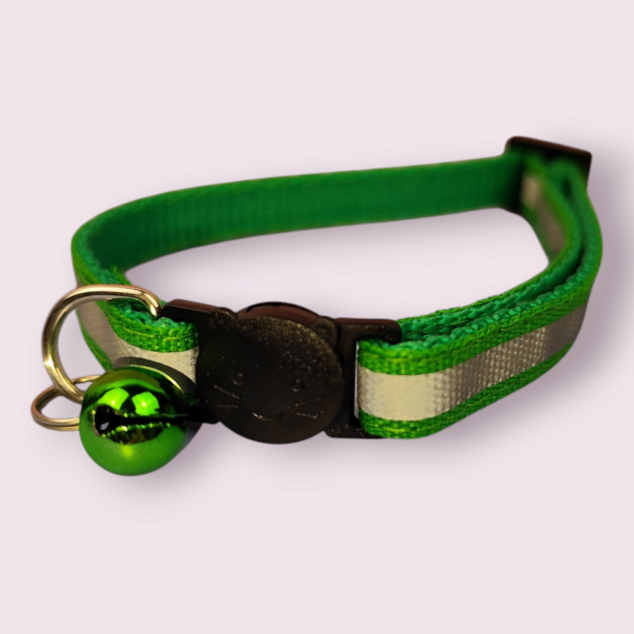 Collare  per gatti riflettente regolabile con campanellino (verde)