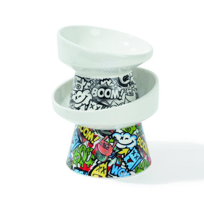Due ciotole in ceramica Urban Style M-Pets impilate, eleganti e adatte a gatti e cani